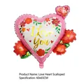 Pink heart-shaped balloon with golden I Love You text and floral print 60x65cm - I LOVE YOU Scalloped Heart