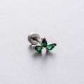 Titanium steel stud with green teardrop crystals in a butterfly shape on grey background - All Green Clover Style (A99-5#) - Single Piece