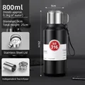 800ml matte black 316 stainless steel vacuum flask with tea infuser and leather strap - 800ML / Handle Lid + Carrying Rope / Black