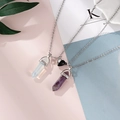 Magnetic heart necklaces with opal and purple crystal hexagonal pillar pendants - Opal + Amethyst