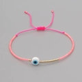 Bohemian pink seed bead bracelet with golden accents and central evil eye charm bead - Pink Rope Evil Eye Pink Beads (MI-B200498S)