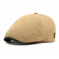 Breathable mesh beret cap in khaki with black brim and vintage six-panel design - Adjustable / Khaki