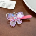 Purple gradient butterfly hair clip with iridescent gemstone on pink base - Hair Clip-7.4cm / Metallic Purple