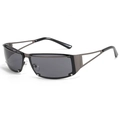 Y2K retro oval sunglasses with dark gray lenses and gunmetal hollow geometric frames - C01 Gunmetal Grey