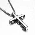 Vintage silver skull cross pendant necklace with box chain in polished titanium steel - Multi-Skull Cross Style