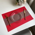 Red woven PVC placemat with brown geometric pattern, Chinese style jacquard design - 30*45cm / Red