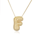 Gold-plated necklace with a crystal-studded bubble letter F pendant on a box chain - Letter F