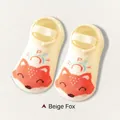 Rutschfeste Baby-Bodensocken mit beigem Fuchsmuster und elastischem Halteband - Größe M (1-3 Jahre) / Beige Fuchs
