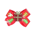 Barrette de Noël avec nœud rouge à motifs cadeaux et élément central scintillant - Motif Cadeau Rouge (11#)