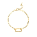 Adjustable golden paperclip chain bracelet with a rectangular beaded gold charm - Bracelet Style 3-Beaded Square