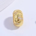 Gold quilted hollow bead with cubic zirconia inlay for DIY jewelry bracelet making - Weaved Round Ball / Gold