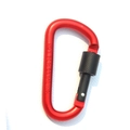 Red D-ring carabiner with black screw gate lock and not for climbing safety text - Red