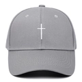 Grey baseball cap with a white cross embroidery on the front crown in a classic style - Adjustable / Gray