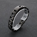 Polished 15mm black stainless steel Cuban link bracelet with square buckle on display - Black (KB190322-KJX)
