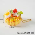 Realistic strawberry donut charm with white cream and sprinkles, 4.5cm food keychain - Gold Bead Chain / Yellow