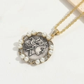 Collana con ciondolo a moneta retrò argento con bordo dorato e perle chic - Perla