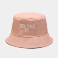 Close-up of pink cotton bucket hat featuring white NEW YORK N.Y. letter embroidery - M (56-58cm) / Dusty Pink