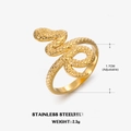 Adjustable 18K gold plated stainless steel snake ring with realistic scale texture - Snake Style (ZN132G) / Gold