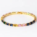 Golden bracelet with vibrant rectangular multicolored zircons and secure folding clasp - Multicolor Gold
