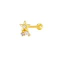 Detailed macro view of golden star cartilage earring with sparkling zircon stones - Colorful Zirconia Star Style (24081301-2)