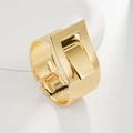 Minimalist wide golden cuff bracelet featuring geometric buckle design and spring hinge - Minimalist Belt Buckle Hinged Cuff (SL265) / Gold