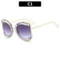 Cat eye sunglasses in gold metal with crystal embellishments and gradient purple lenses - Gold Frame Double Gray Gradient Lens