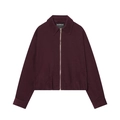 Women fashion burgundy puffer bomber jacket with zipper and collar on white background - XS / Wine Red Top