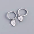 Elegant s925 silver heart hoop earrings with sparkling starburst zircon pendant - 925 Silver / White Gold (Pair)
