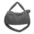 Borsa a spalla minimalista in nylon grigio scuro trapuntato con dettaglio nodo decorativo - Grigio