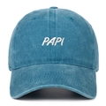 Retro blue washed cotton baseball cap with white PAPI embroidery and curved brim - Lake Blue