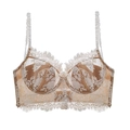 Eleganter weißer Spitzen-BH mit khakifarbenem Futter und feiner Wimpernspitze-Verzierung - XL / Beige