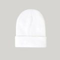 Detailed close-up of the fine knit texture on a classic white winter beanie hat - One Size / White