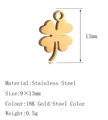 Clover shape stainless steel pendant charm 9x13mm in 18K gold and steel color - DY743 Clover Gold