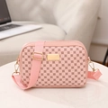 Pink crossbody square bag with geometric embossed pattern and stylish wide strap - Pink