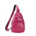 Minimalist rose red PU leather chest bag with adjustable strap and multiple zip pockets - Rose Red