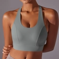 Detailed racerback design of high-impact yoga bra with wide supportive hem and seamless fabric - S / Rhino Gray