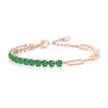 Detail of rose gold paperclip and tennis bracelet with emerald green zircon stones - 4mm Rose Gold Green Stone