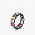 Luxurious S925 sterling silver ring with colorful rectangular zircons and black plating - US Size 5 / Black/Multicolor