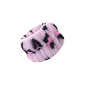 Pink leopard print plush spa wristband for face washing in soft coral fleece - Pink Leopard