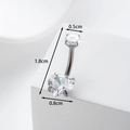 Silver 316L stainless steel belly ring with clear heart zircon and size annotations - Silver Heart