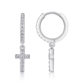 Elegant 925 silver cross drop earrings with sparkling moissanite diamonds for women - E15382 Linked Cross With GRA Certificate