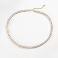 Detail of gold-plated tennis necklace with square zircons, lobster clasp and extender - 5mm Necklace / Gold