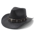 Classic black straw cowboy hat featuring a silver bull head emblem and leather band - M (56-58cm) / Black