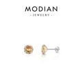 Orecchini a perno in argento 925 con zirconi cubici arancioni rotondi a quattro griffe - Stile Tondo Champagne da 4mm (E1139-JIN4) / 4mm