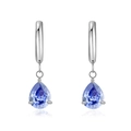 Elegant silver earrings featuring pear-cut light blue zircon pendants on classic hoops - Silver Tanzanite Blue
