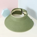 Green straw open top sun hat with wide brim and adjustable black elastic strap - Army Green