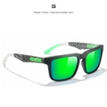 Classic polarized square sunglasses with green mirrored lenses and crackle pattern temples - Black Frame / Crackle Temple / Mirrored Green Lens