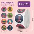 500pcs Christmas sticker roll with 8 festive designs including Santa and reindeer - LY-571 (Classic Christmas)