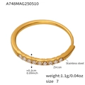 Detail showing 0.2cm width and 1.1g weight of gold plated zircon band ring - US 7 / Gold-White Zirconia