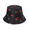 Black bucket hat with cute red cherry pattern made of durable cotton canvas for summer - Black Red Cherry (P)